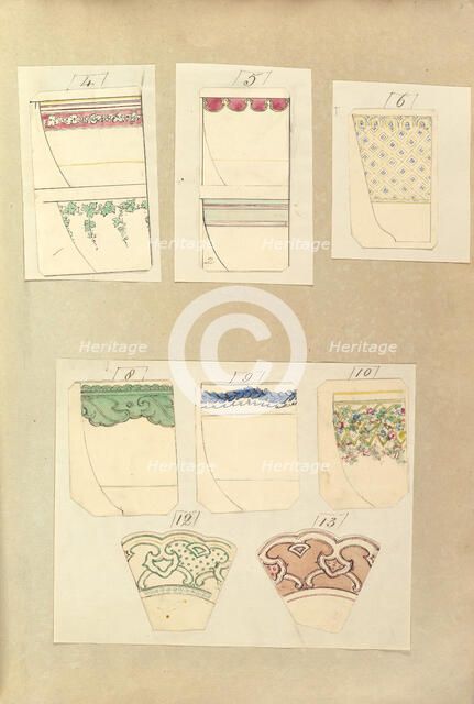 Eight Designs for Decorated Cups and Two Designs for Plate Rims, 1845-55. Creator: Alfred Crowquill.