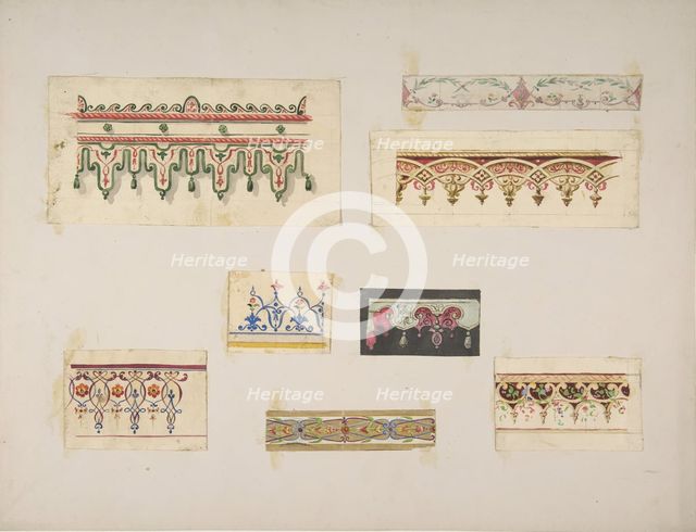 Eight designs for decorative borders, 1830-97. Creators: Jules-Edmond-Charles Lachaise, Eugène-Pierre Gourdet.