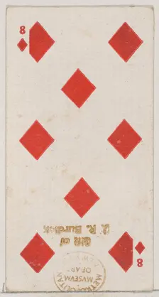 Eight Diamonds (red), from the Playing Cards series (N84) for Duke brand cigarettes, 1888., 1888. Creator: Unknown