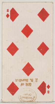 Eight Diamonds (red), from the Playing Cards series (N84) for Duke brand cigarettes, 1888., 1888. Creator: Unknown