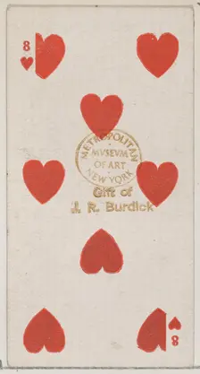Eight Hearts (red), from the Playing Cards series (N84) for Duke brand cigarettes, 1888., 1888. Creator: Unknown