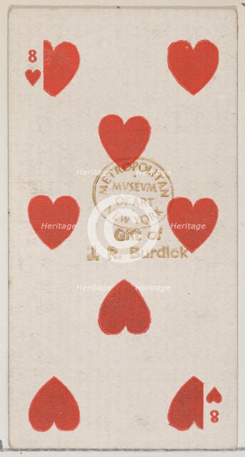 Eight Hearts (red), from the Playing Cards series (N84) for Duke brand cigarettes, 1888., 1888. Creator: Unknown.