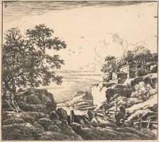 Eight landscapes. Plate 4. The waterfall, 1640-51. Creator: Herman Naiwincx