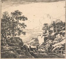 Eight landscapes. Plate 4. The waterfall, 1640-51. Creator: Herman Naiwincx