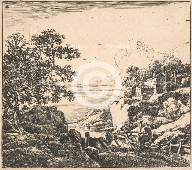 Eight landscapes. Plate 4. The waterfall, 1640-51. Creator: Herman Naiwincx.