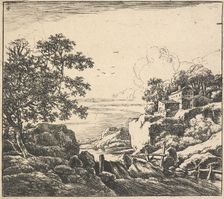 Eight landscapes. Plate 4. The waterfall, 1640-51. Creator: Herman Naiwincx