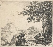 Eight landscapes. Plate 7: Mountainous landscape with trees, 1640-51. Creator: Herman Naiwincx