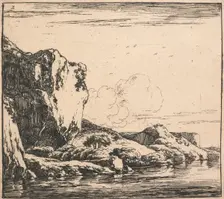 Eight landscapes. Plate 2. Cliffs forming the bank of a river, 1640-51. Creator: Herman Naiwincx