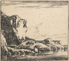 Eight landscapes. Plate 2. Cliffs forming the bank of a river, 1640-51. Creator: Herman Naiwincx
