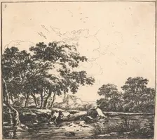 Eight landscapes. Plate 3. A river winding through a forest, 1640-51. Creator: Herman Naiwincx
