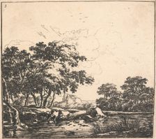 Eight landscapes. Plate 3. A river winding through a forest, 1640-51. Creator: Herman Naiwincx