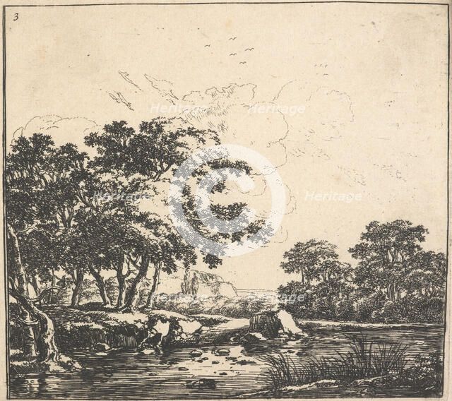 Eight landscapes. Plate 3. A river winding through a forest, 1640-51. Creator: Herman Naiwincx.
