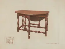 Eight Leg Table with Drawer, c. 1936. Creator: Ernest A Towers Jr