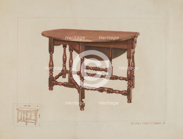 Eight Leg Table with Drawer, c. 1936. Creator: Ernest A Towers Jr.