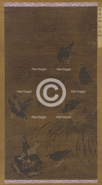 Eight Mynah Birds with Bamboo and Orchids, Ming dynasty, 16th century. Creator: Unknown.