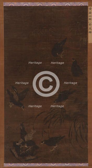 Eight Mynah Birds with Bamboo and Orchids, Ming dynasty, 16th century. Creator: Unknown.