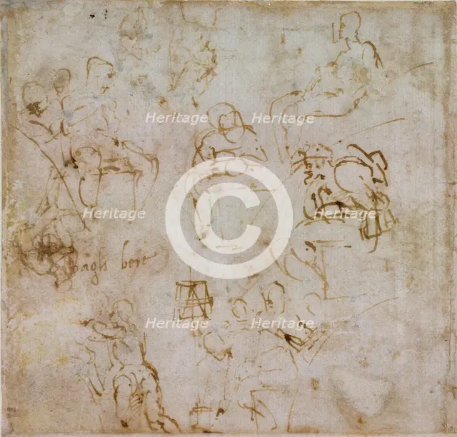 Eight small Figure Studies, c1490-1560. Artist: Michelangelo Buonarroti.