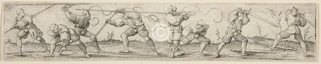 Eight Soldiers Engaged in Fencing Exercises, c. 1541. Creator: Virgil Solis.