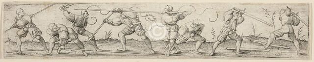 Eight Soldiers Engaged in Fencing Exercises, c. 1541. Creator: Virgil Solis.