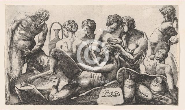 Eight Satyres and Satyresses Finishing a Meal, 1607-61. Creator: Pierre Biard.