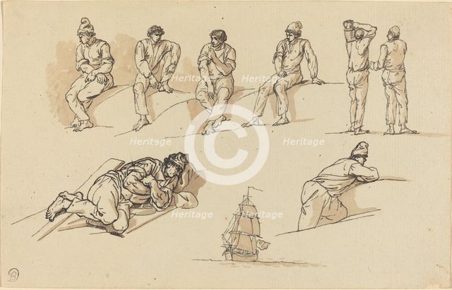 Eight Studies of Figures and a Ship at Sea. Creator: Claude-Joseph Vernet.