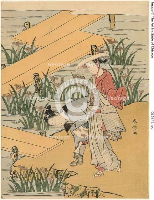Eight-Plank Bridge (parody of "Tales of Ise"), c. 1767. Creator: Suzuki Harunobu.