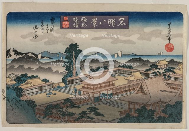 Eight Views of Famous Places: Evening Bell in Kamakura: The Mountains in Awa Province..., early 1830 Creator: Utagawa Toyokuni II (Japanese, 1777-1835).