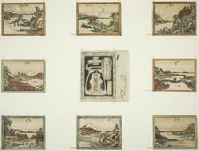 Eight Views of Omi in Etching Style (Doban Omi hakkei) and cover sheet, Japan, 1804/16. Creator: Hokusai