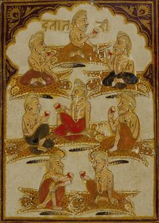 Eight Yogis, Number Eight of the Ishana Suit, Playing Card from a 32-Suit Dashavatara..., c1800. Creator: Unknown