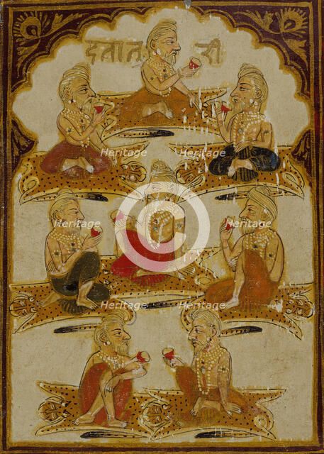 Eight Yogis, Number Eight of the Ishana Suit, Playing Card from a 32-Suit Dashavatara..., c1800. Creator: Unknown.
