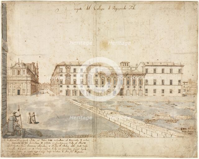 Eighteen Views of Rome: The Collegio di Propaganda Fide (recto)…, 1665. Creator: Lievin Cruyl (Flemish, c. 1640-c. 1720).