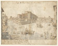 Eighteen Views of Rome: The Piazza Barberini (recto), 1665. Creator: Lievin Cruyl (Flemish, c. 1640-c. 1720)