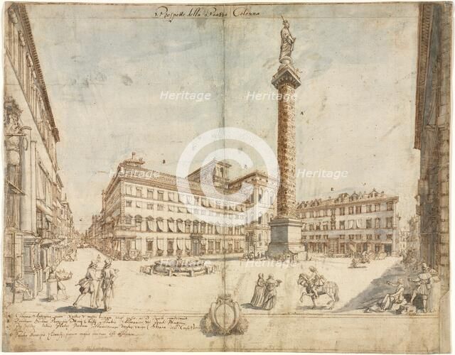 Eighteen Views of Rome: The Piazza Colonna, 1664. Creator: Lievin Cruyl (Flemish, c. 1640-c. 1720).