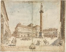 Eighteen Views of Rome: The Piazza Colonna, 1664. Creator: Lievin Cruyl (Flemish, c. 1640-c. 1720)