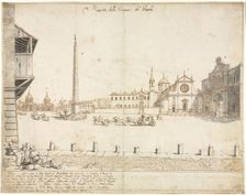 Eighteen Views of Rome: The Piazza del Popolo (recto)..., 1664. Creator: Lievin Cruyl (Flemish, c. 1640-c. 1720)