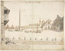 Eighteen Views of Rome: The Piazza del Popolo (recto), 1664. Creator: Lievin Cruyl (Flemish, c. 1640-c. 1720)