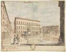 Eighteen Views of Rome: The Piazza Farnese (recto), 1664. Creator: Lievin Cruyl (Flemish, c. 1640-c. 1720)