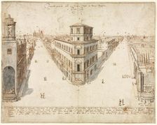 Eighteen Views of Rome: The Quattro Fontane Looking Toward Santa Maria Maggiore, 1665. Creator: Lievin Cruyl (Flemish, c. 1640-c. 1720)