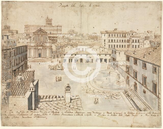 Eighteen Views of Rome: The Trevi Fountain, 1665. Creator: Lievin Cruyl (Flemish, c. 1640-c. 1720).