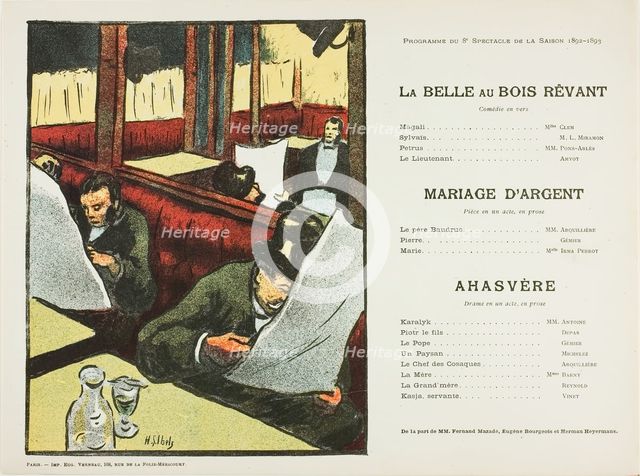 Eighth Performance: La Belle au bois rêvant, Mariage d'argent, Ahasvère, for Le Théatre..., 1892–93. Creator: Henri-Gabriel Ibels.