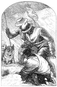 "Eildon Manor": Wilfred and the Keepers discovering Burton in a snowdrift, 1862. Creator: Unknown