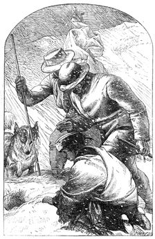 "Eildon Manor": Wilfred and the Keepers discovering Burton in a snowdrift, 1862. Creator: Unknown