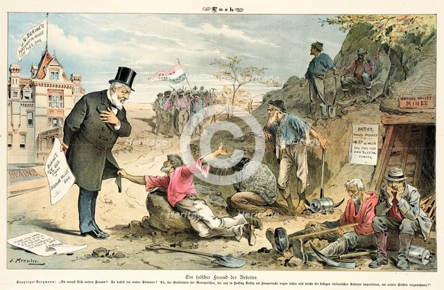 Ein falscher Freund der Arbeiter....Cartoon from Puck, between 1880 and 1889. Creator: Bernhard Gillam.
