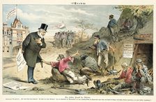 Ein falscher Freund der Arbeiter....Cartoon from Puck, between 1880 and 1889. Creator: Bernhard Gillam