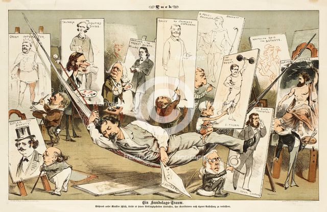 Ein Hundstage-Traum.... Cartoon from Puck, 1881. Creators: Bernhard Gillam, Joseph Keppler.