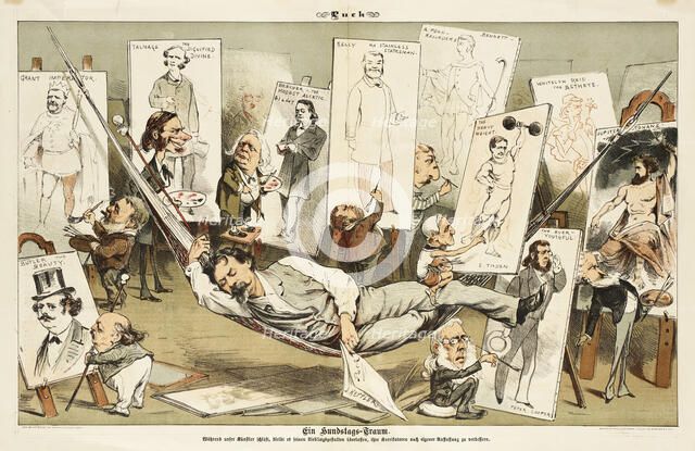 Ein Hundstage-Traum.... Cartoon from Puck, 1881. Creators: Bernhard Gillam, Joseph Keppler.