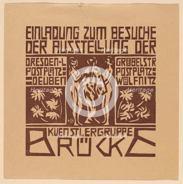 Einladung...Ausstellung der Kuenstlergruppe Brücke (Invitation to an Exhibition of the..., 1906. Creator: Ernst Kirchner.