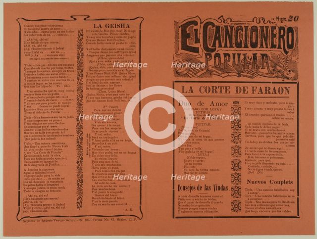 El cancionero popular, num. 20 (The Popular Songbook, no. 20), n.d. Creator: Unknown.