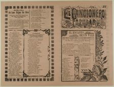 El cancionero popular, num. 21 (The Popular Songbook, No. 21), n.d. Creators: Manuel Manilla, José Guadalupe Posada