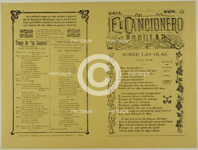 El cancionero popular, hoja num. 12 (The Popular Songbook, Sheet No. 12), n.d. Creator: Unknown.